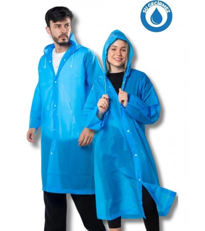 Kadın Erkek Yağmurluk Kapüşonlu Çıtçıtlı Eva Mavi Yağmurluk