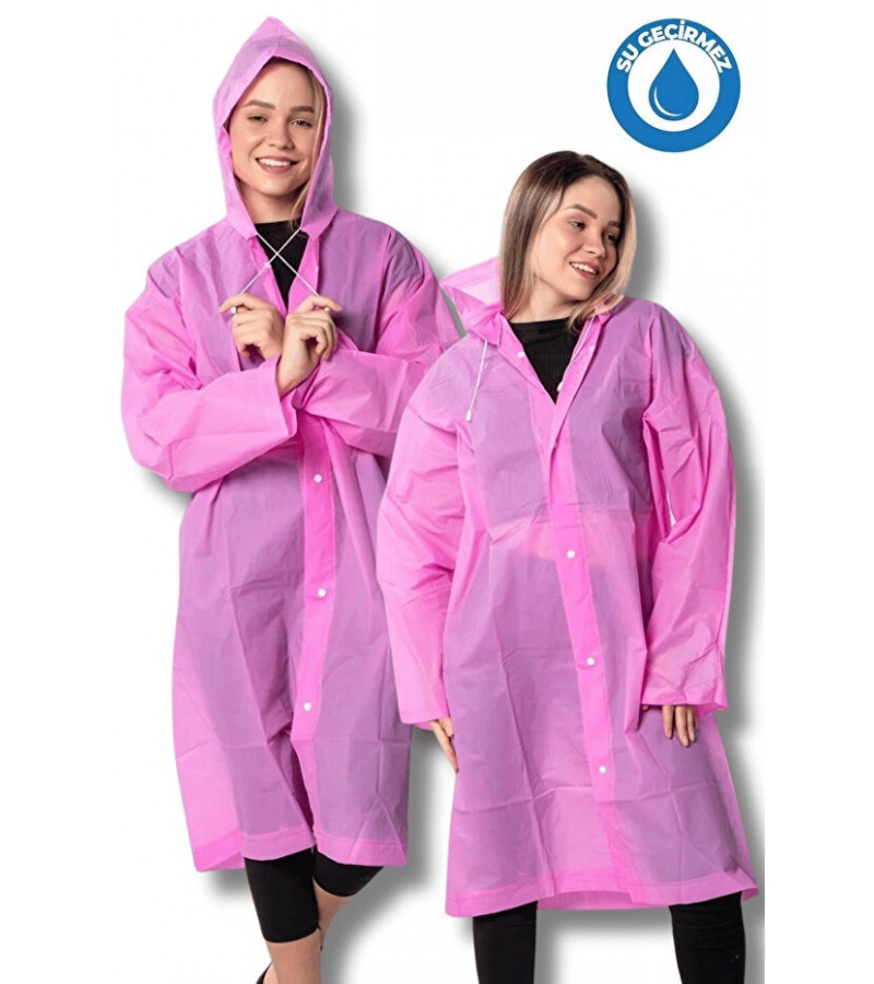 Kadın Erkek Yağmurluk Kapüşonlu Çıtçıtlı Eva Pembe Yağmurluk