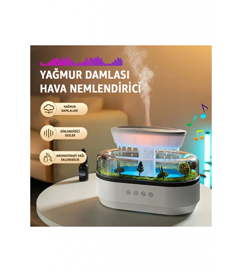 Yağmur Damlası Hava Nemlendirici - Aromaterapi Difüzör - 7 Renk RGB - Dinlendirici Sesler