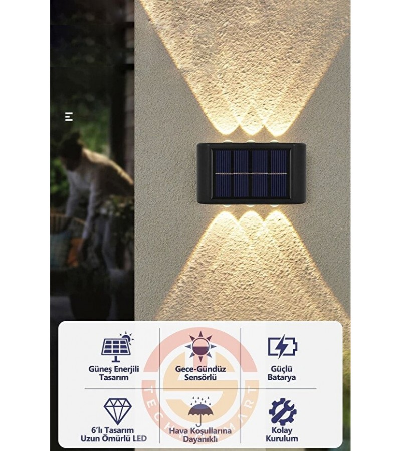 Modern Solar 6ledli Çift Taraflı Aplik Güneş Enerjili Aydınlatma Duvar Lambası