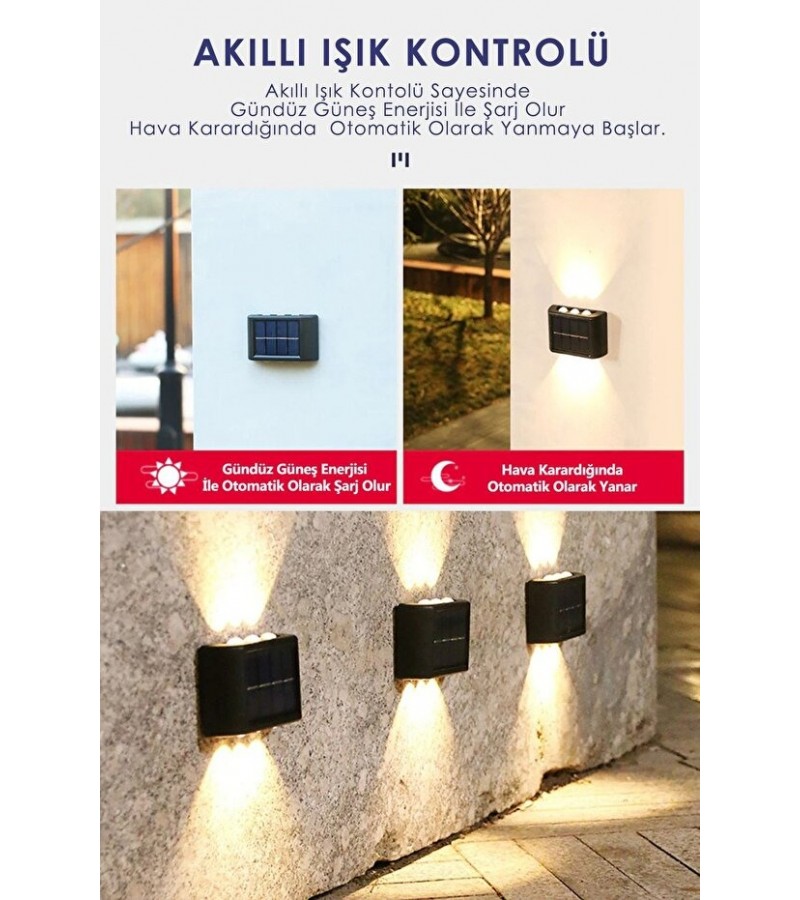 Modern Solar 6ledli Çift Taraflı Aplik Güneş Enerjili Aydınlatma Duvar Lambası