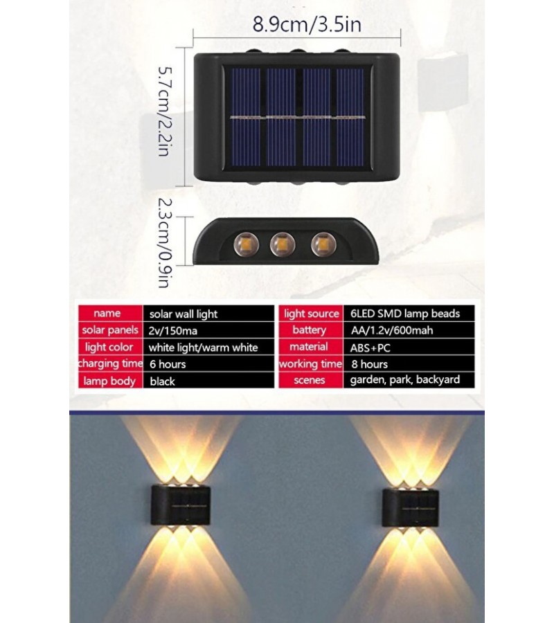 Modern Solar 6ledli Çift Taraflı Aplik Güneş Enerjili Aydınlatma Duvar Lambası