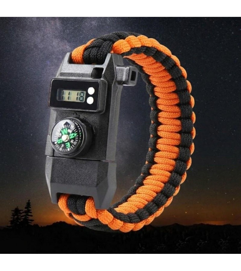 Paracord Dijital Saat Düdük Hayatta Kalma Turuncu Kamp Bilekliği