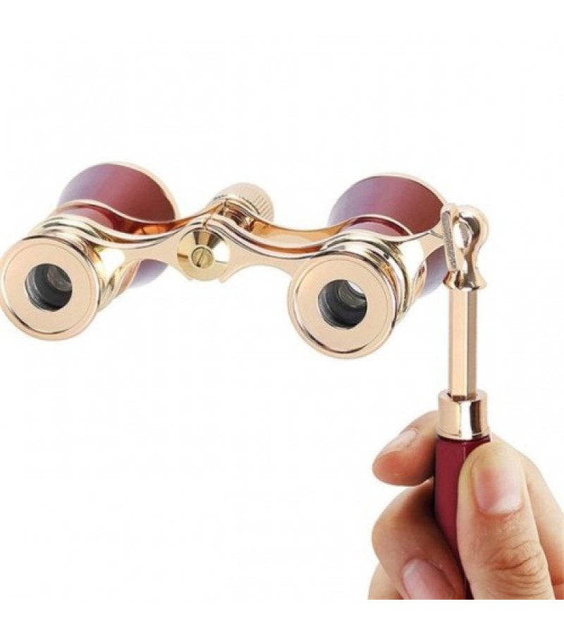 Nefis Işlemeli, Tiyatro / Opera Dürbünü 3x25 Prinç Metal Kaplamalı Retro Kahverengi