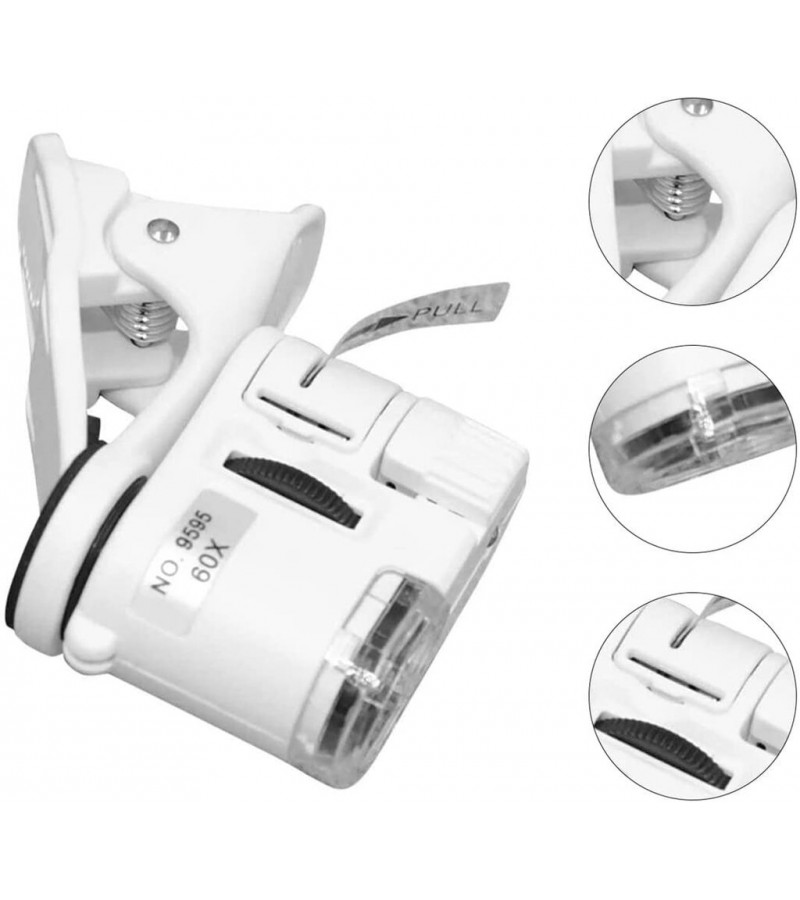 Nikula- 60X Mini Cep Telefonu Için Mandallı Mikroskop Uv Ledli Büyüteç Model AL2431