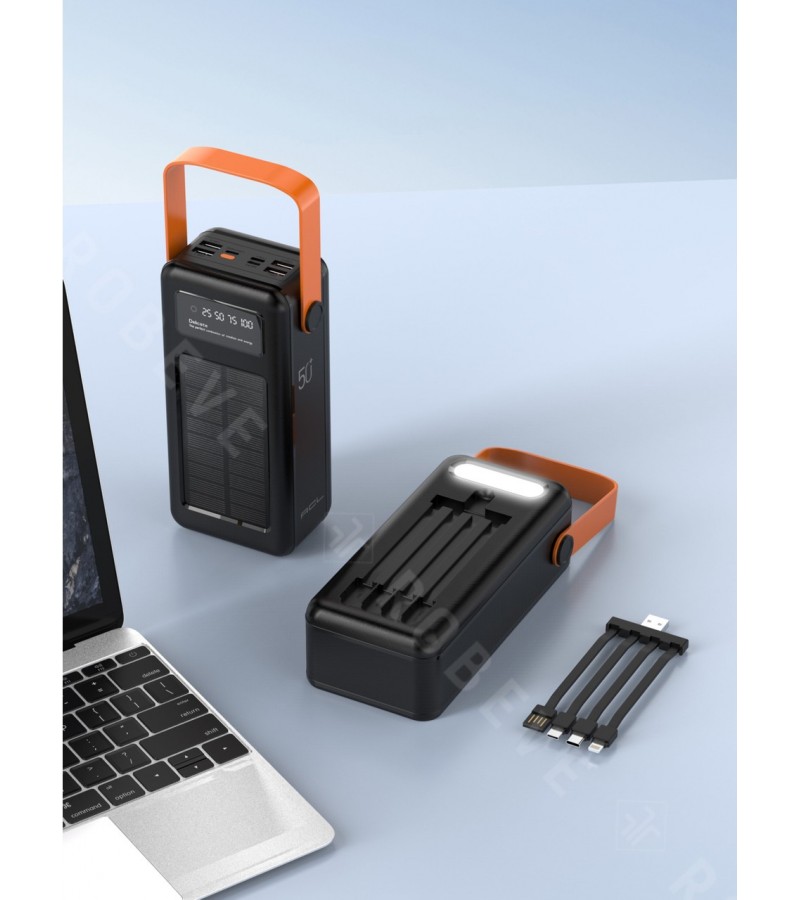 Acl 50000 Mah Powerbank Göstergeli Powerbank Solar Fenerli Güneş Enerjili Type C - Lightning - Micro USB - USB Kablolu