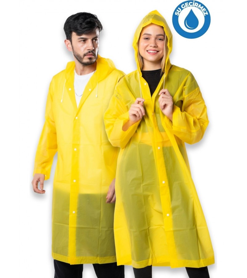 Kadın Erkek Yağmurluk Kapüşonlu Çıtçıtlı Eva Sarı Yağmurluk