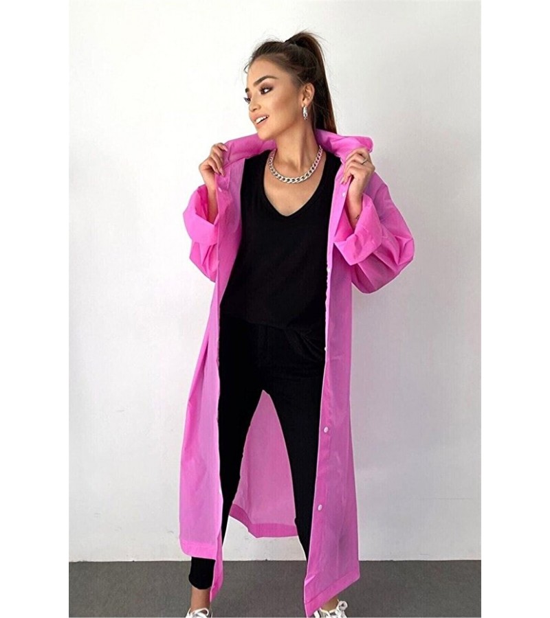 Kadın Erkek Yağmurluk Kapüşonlu Çıtçıtlı Eva Pembe Yağmurluk
