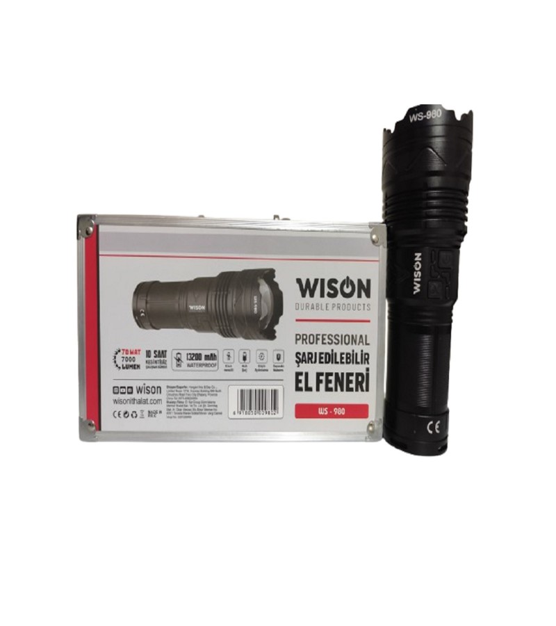 Ws-980 70 Wat 7000 Lümen Profesiyonel Şarj Edilebilir El Feneri Çantalı