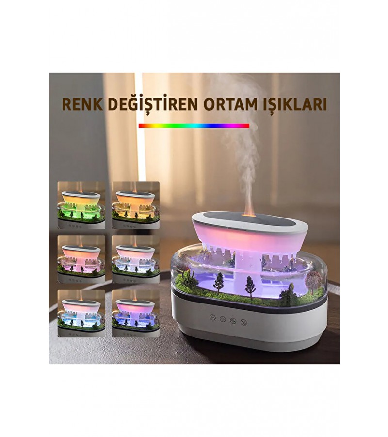 Yağmur Damlası Hava Nemlendirici - Aromaterapi Difüzör - 7 Renk RGB - Dinlendirici Sesler