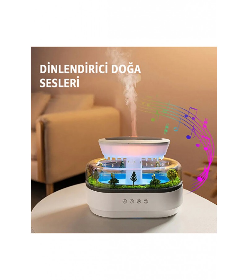 Yağmur Damlası Hava Nemlendirici - Aromaterapi Difüzör - 7 Renk RGB - Dinlendirici Sesler