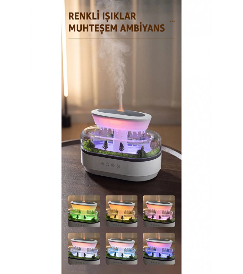 Yağmur Damlası Hava Nemlendirici - Aromaterapi Difüzör - 7 Renk RGB - Dinlendirici Sesler