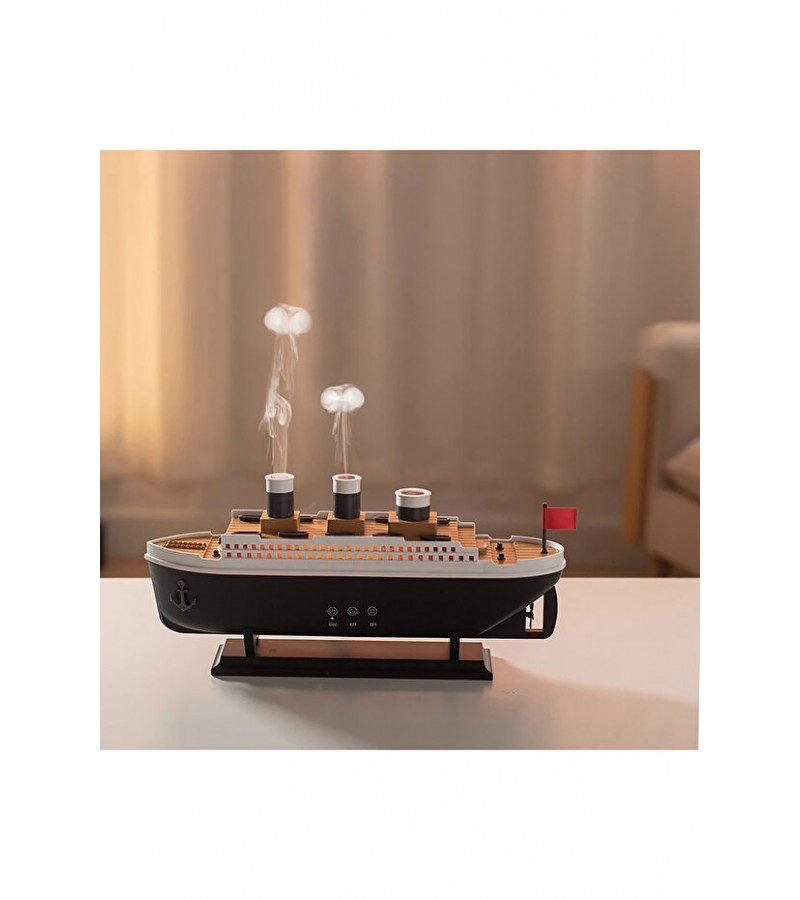 Buharlı Gemi Nemlendirici Hava Nemlendirici Buhar Makinesi Aromaterapi Difüzörü - Led Işıklı