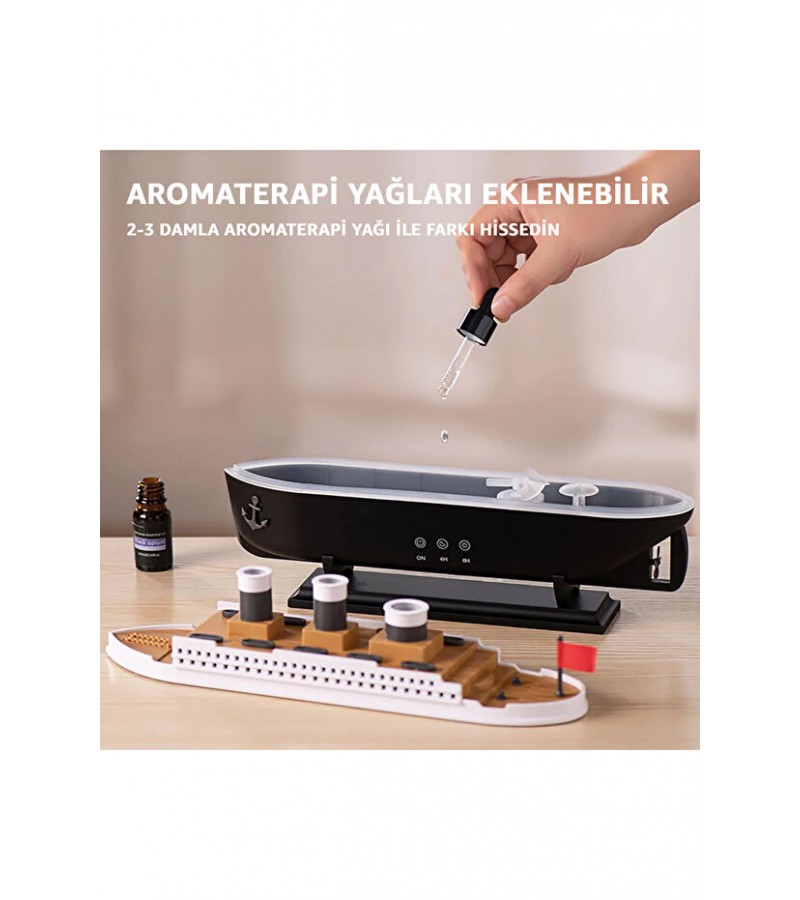 Buharlı Gemi Nemlendirici Hava Nemlendirici Buhar Makinesi Aromaterapi Difüzörü - Led Işıklı