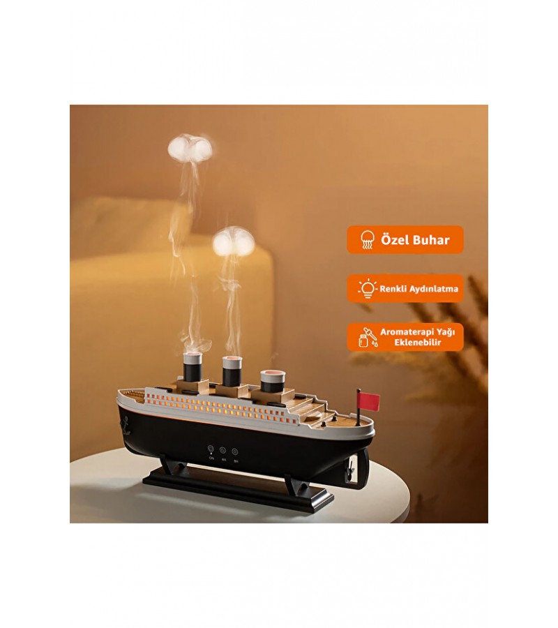 Buharlı Gemi Nemlendirici Hava Nemlendirici Buhar Makinesi Aromaterapi Difüzörü - Led Işıklı