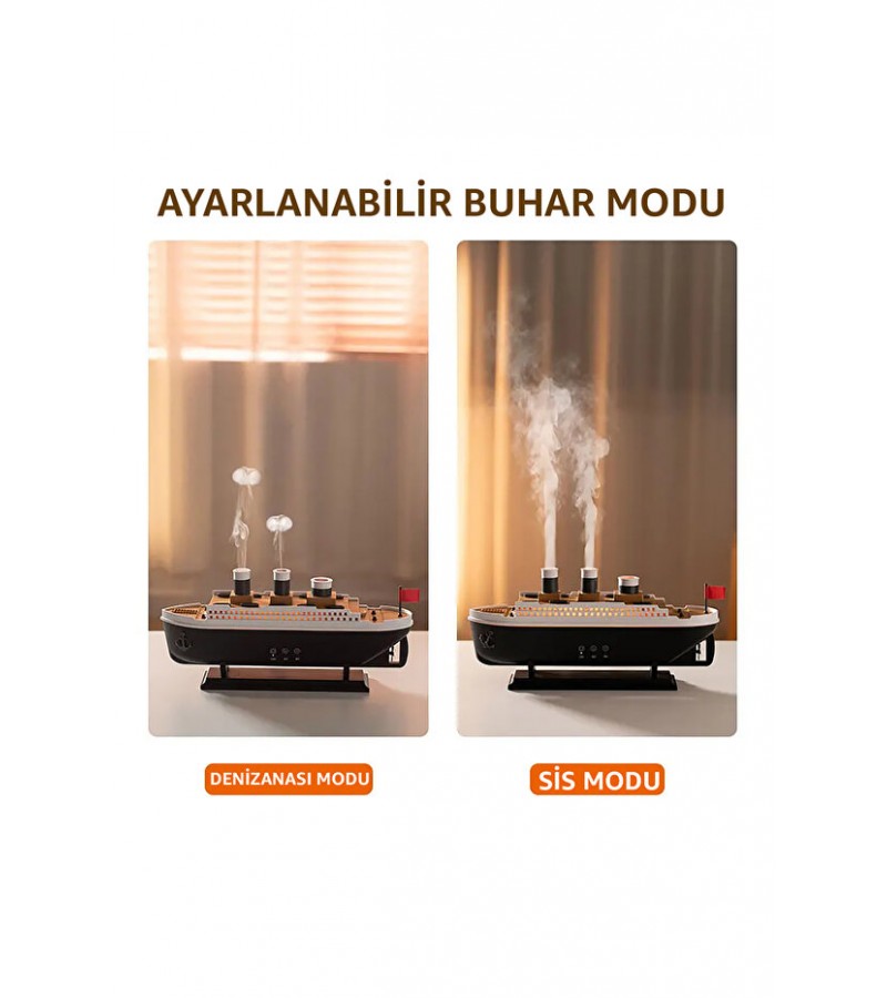 Buharlı Gemi Nemlendirici Hava Nemlendirici Buhar Makinesi Aromaterapi Difüzörü - Led Işıklı