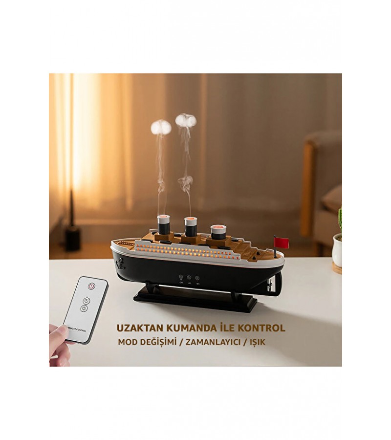 Buharlı Gemi Nemlendirici Hava Nemlendirici Buhar Makinesi Aromaterapi Difüzörü - Led Işıklı