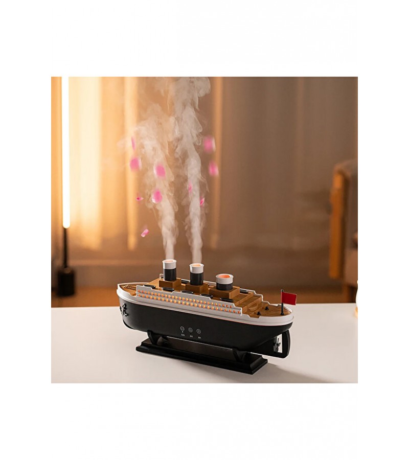 Buharlı Gemi Nemlendirici Hava Nemlendirici Buhar Makinesi Aromaterapi Difüzörü - Led Işıklı