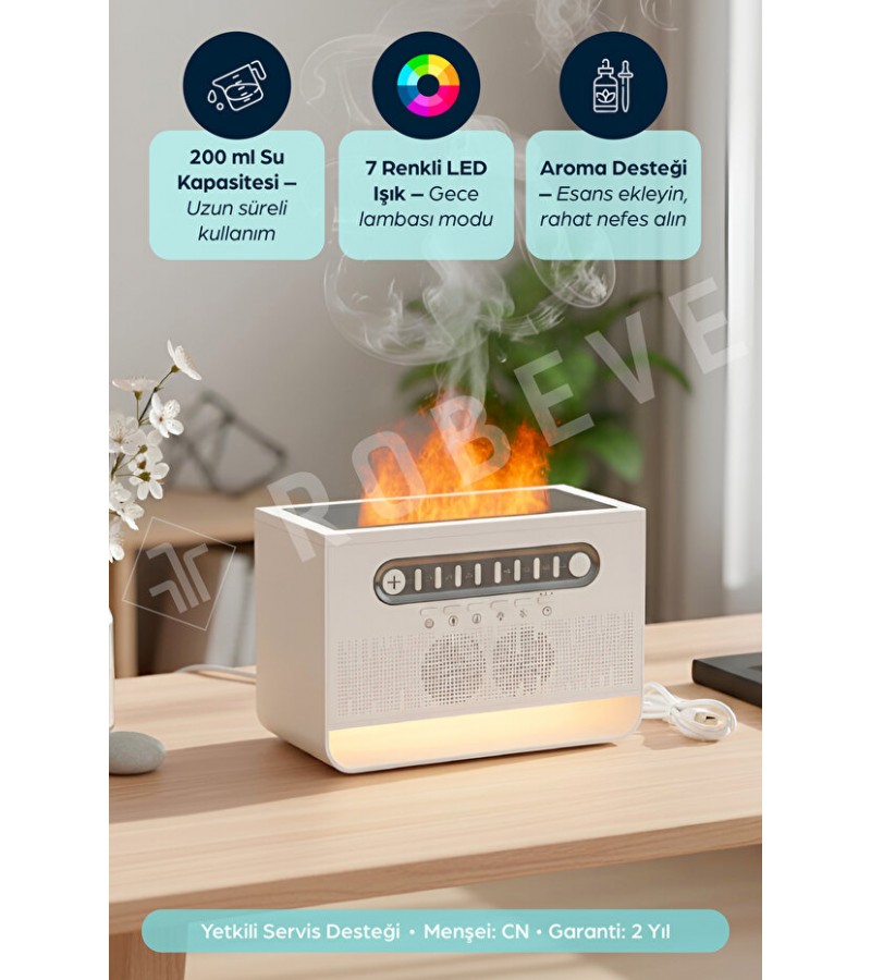 Alev Efektli Aroma Difüzörü Hava Nemlendirici Beyaz Gürültü Bluetooth Hoparlör Buhar Makinesi Alev Efektli Aroma Difüzörü Hava Nemlendirici Beyaz Gürültü Bluetooth Hoparlör Buhar Makinesi