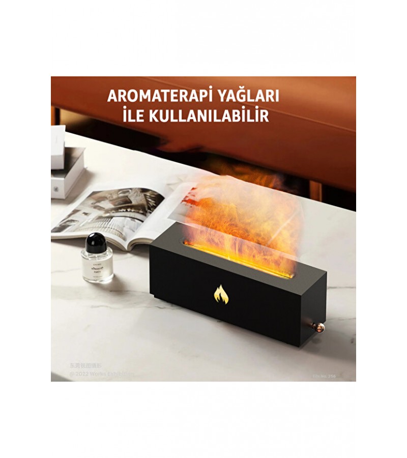 Şömine Aroma Difüzör ve Hava Nemlendirici – RGB Alev Efektli Ultrasonik Buhar Makinesi, Aromaterapi