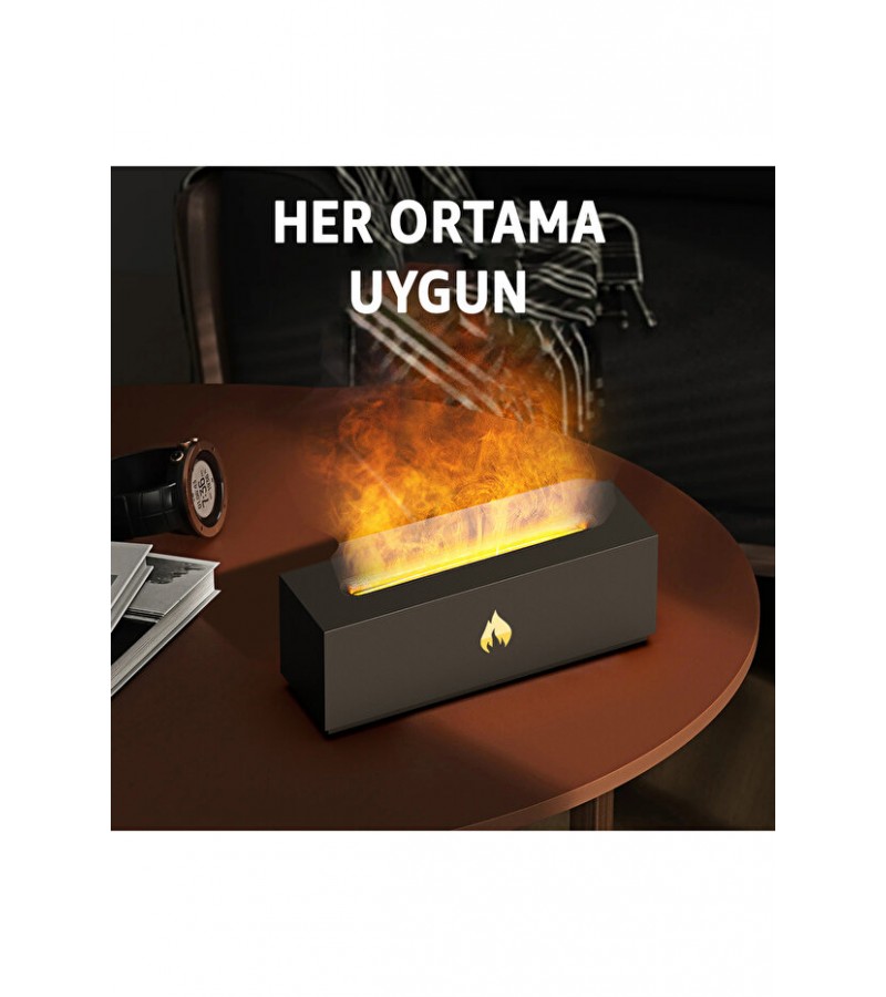 Şömine Aroma Difüzör ve Hava Nemlendirici – RGB Alev Efektli Ultrasonik Buhar Makinesi, Aromaterapi