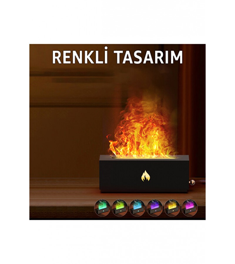 Şömine Aroma Difüzör ve Hava Nemlendirici – RGB Alev Efektli Ultrasonik Buhar Makinesi, Aromaterapi