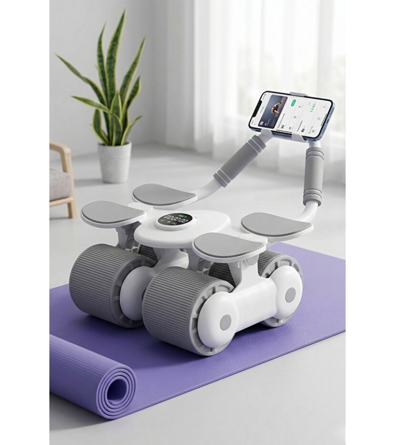4 Tekerlekli Ab Roller Mekik Aleti – Telefon Tutuculu Karın Egzersiz Tekerleği | Ev Fitness Aleti