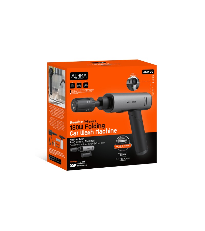 ACR-09 180W Fırçasız Şarjlı Basınçlı Yıkama Makinesi – Katlanabilir Kablosuz Oto Yıkama Tabanca