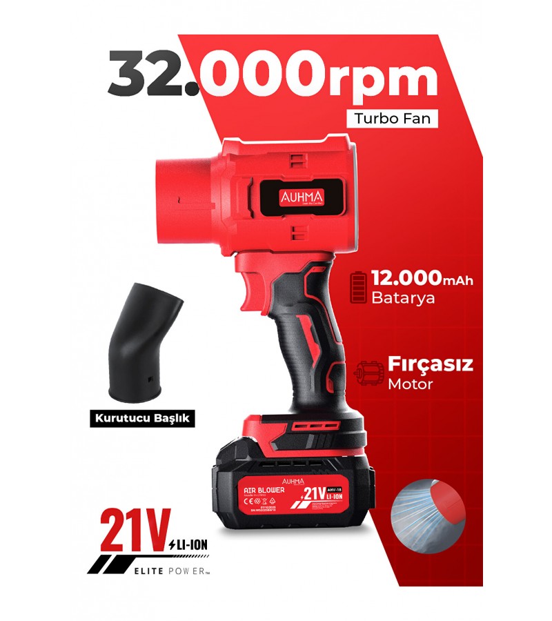 AHV-18 Şarjlı Turbo Fan Hava Üfleyici Sarı - 21V Kömürsüz Motor (Brushless) - 32.000 RPM Oto Fan Üfleme AHV-18 Şarjlı Turbo Fan Hava Üfleyici Sarı - 21V Kömürsüz Motor (Brushless) - 32.000 RPM Oto Fan Üfleme