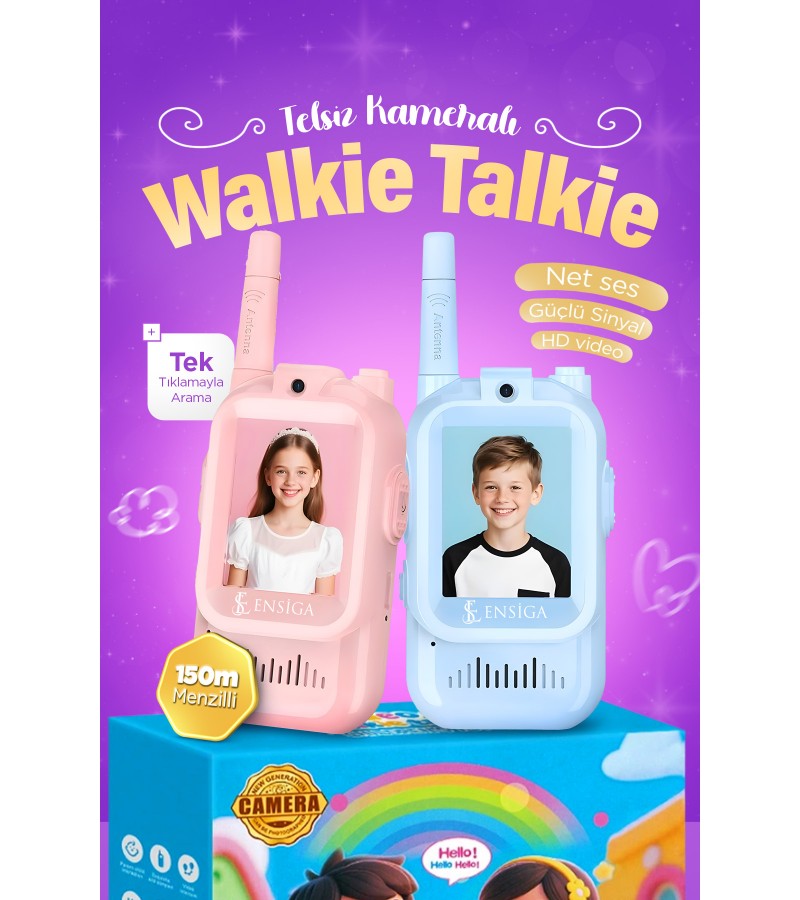 Telsiz Çocuklar İçin Kameralı Mikrofonlu Oyuncak Walkie Talkie Seti Işıklı ve 150m Menzilli