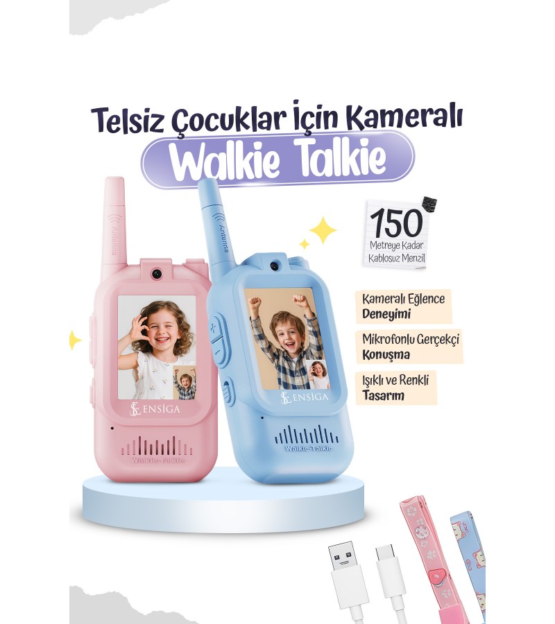 Telsiz Çocuklar İçin Kameralı Mikrofonlu Oyuncak Walkie Talkie Seti Işıklı ve 150m Menzilli