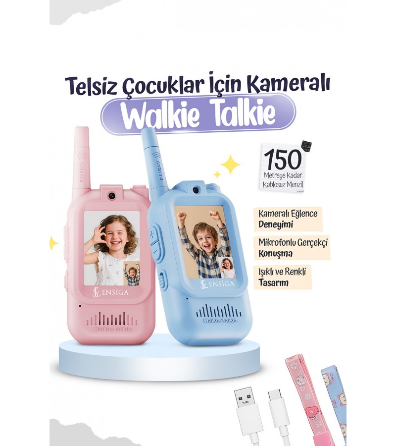 Telsiz Çocuklar İçin Kameralı Mikrofonlu Oyuncak Walkie Talkie Seti Işıklı ve 150m Menzilli