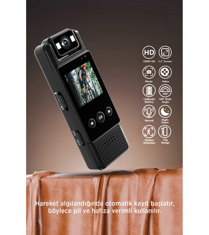Mini Vücut Kamerası – 1080P HD Video, Fotoğraf, Ses Kaydı, Hareket Sensörü ve 180° Döner Lens - WIFI
