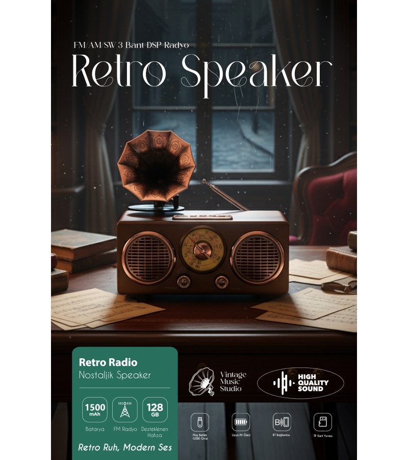 Gramofon Tasarım Ahşap Görünümlü Bluetooth Nostaljik Retro Radyo USB TF AUX Hoparlör Gramofon Tasarım Ahşap Görünümlü Bluetooth Nostaljik Retro Radyo USB TF AUX Hoparlör