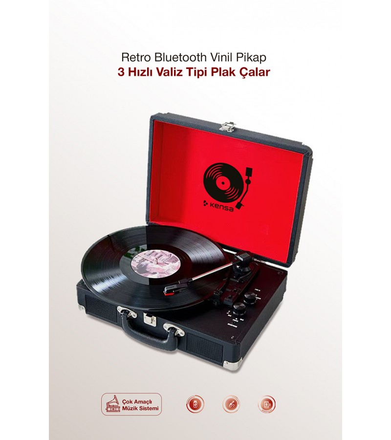 Nostaljik Retro Pikap Plak Çalar Şarjlı Bluetooth Aux Hoparlörlü
