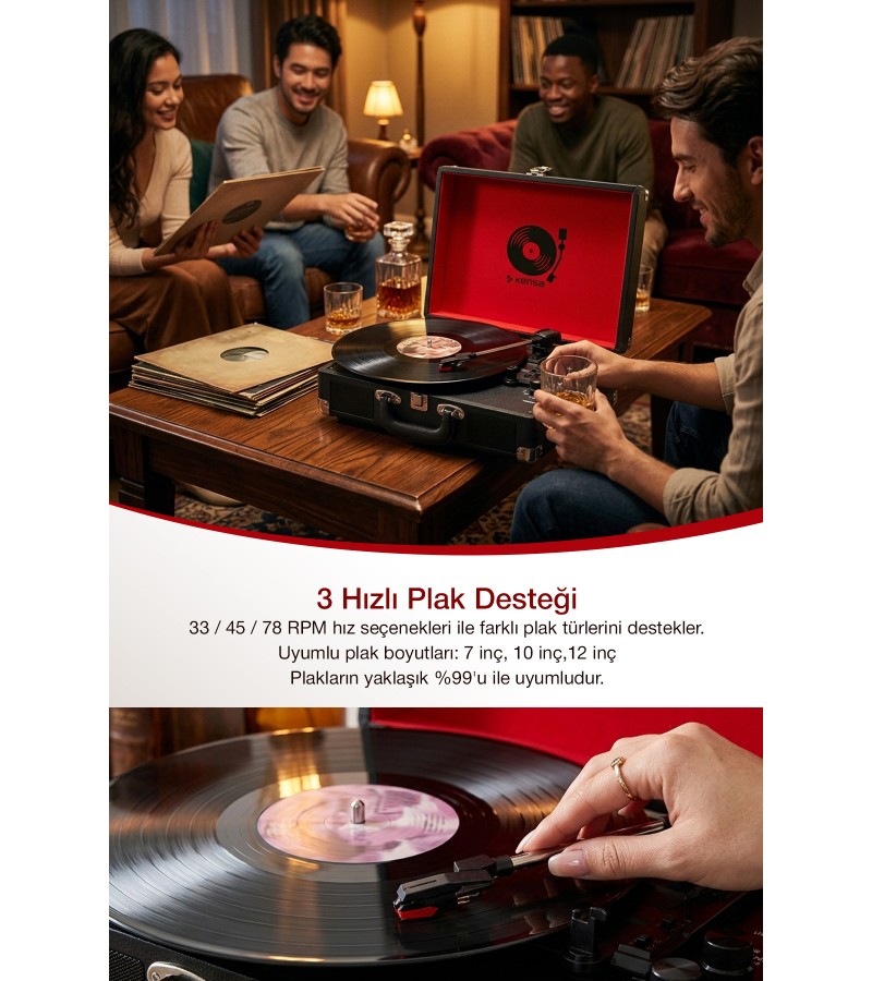 Nostaljik Retro Pikap Plak Çalar Şarjlı Bluetooth Aux Hoparlörlü
