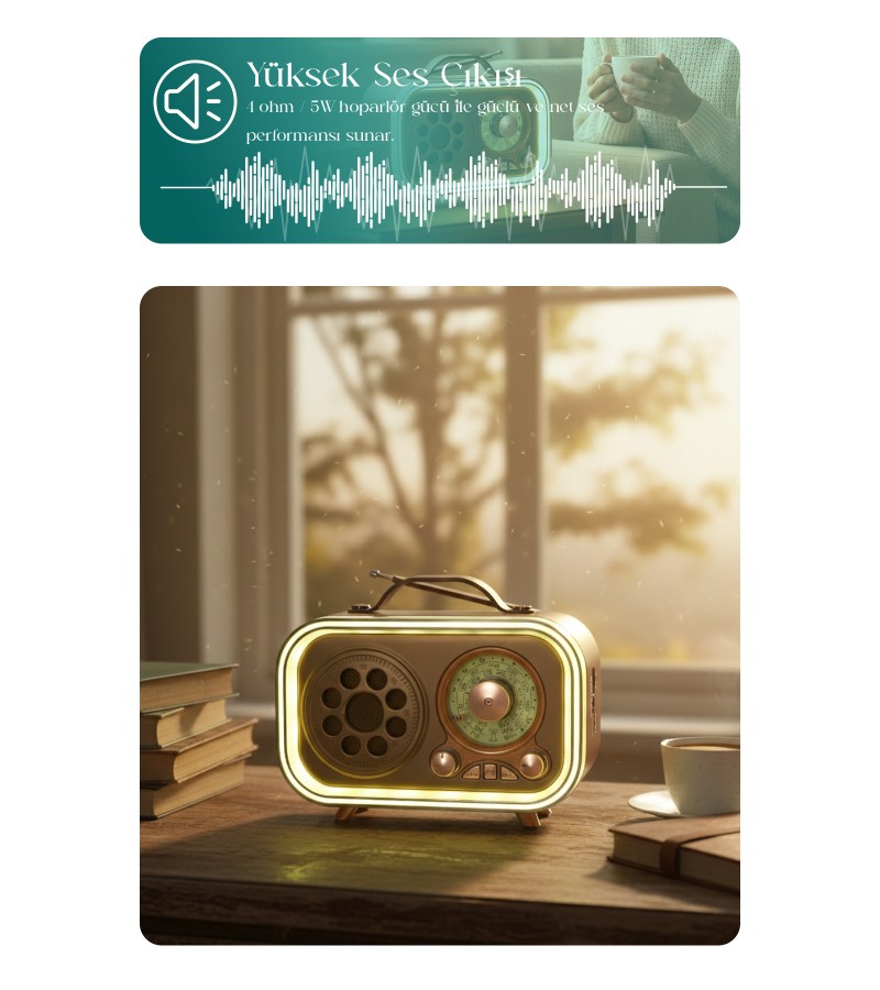 Renkli Aydınlatmalı Taşınabilir Nostaljik Bluetooth Hoparlör| USB TF AUX FM/AM/SW Radyo Renkli Aydınlatmalı Taşınabilir Nostaljik Bluetooth Hoparlör| USB TF AUX FM/AM/SW Radyo