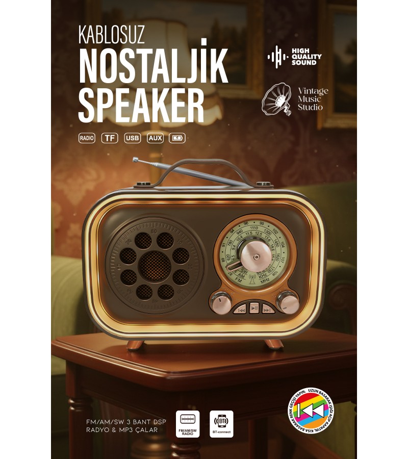 Renkli Aydınlatmalı Taşınabilir Nostaljik Bluetooth Hoparlör| USB TF AUX FM/AM/SW Radyo Renkli Aydınlatmalı Taşınabilir Nostaljik Bluetooth Hoparlör| USB TF AUX FM/AM/SW Radyo