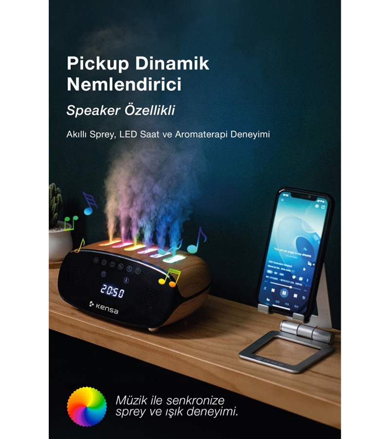 Bluetooth Hoparlörlü Aromaterapi Hava Nemlendirici – 7 Renk Işıklı, Çoklu Sis Çıkışlı, Kumandalı