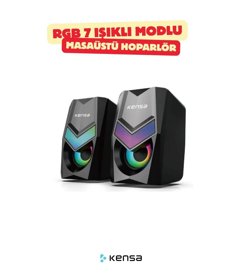 RGB Işıklı Masaüstü USB Hoparlör – 6W Stereo Ses, 1000 mAh Şarjlı, Bilgisayar & Laptop Uyumlu