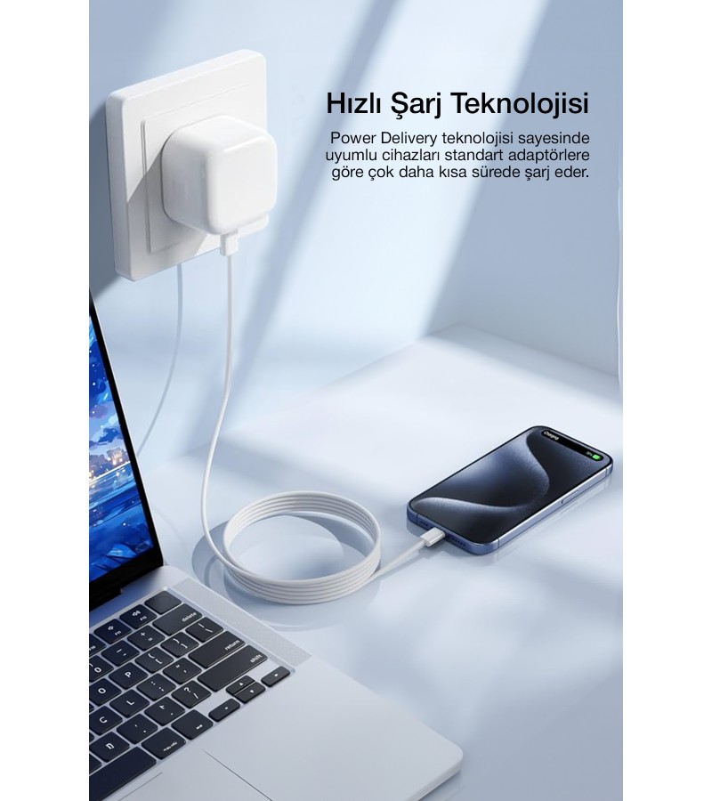 PD 50W Lightning Hızlı Şarj Başlığı + Kablo | iPhone Uyumlu Güç Koruma Çipli PD 50W Lightning Hızlı Şarj Başlığı + Kablo | iPhone Uyumlu Güç Koruma Çipli