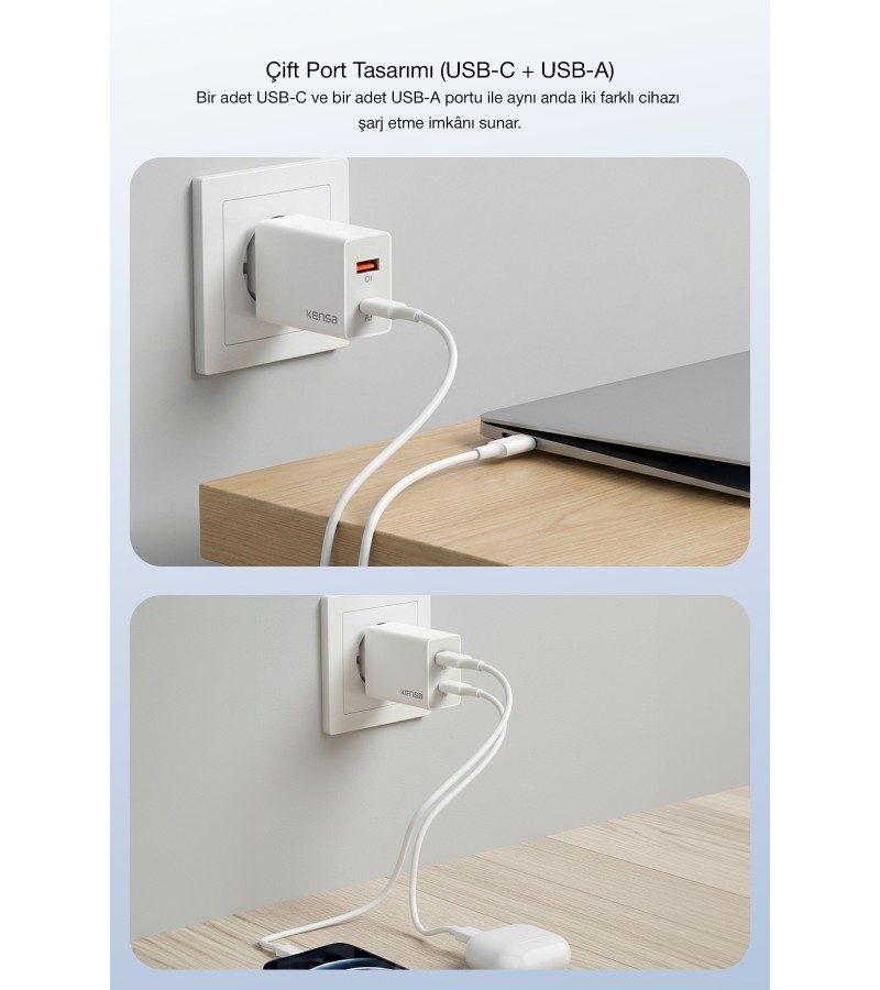 50W PD Hızlı Şarj Başlığı + USB-C to Lightning Kablo – iPhone Uyumlu, Akıllı Güvenlik Çipli,