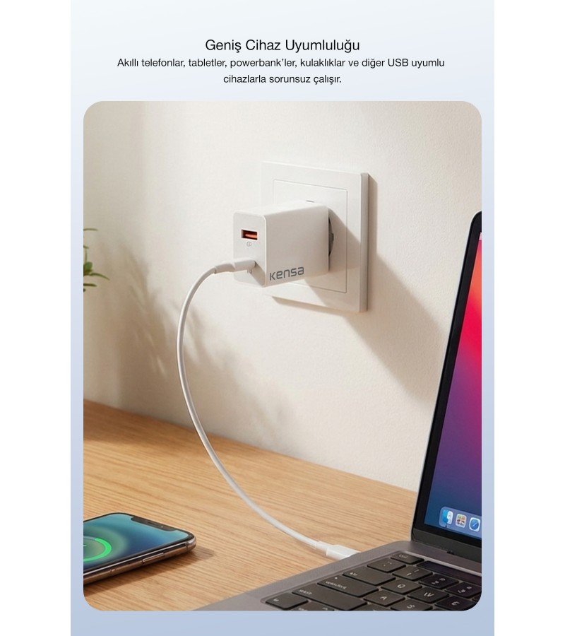 50W PD Hızlı Şarj Başlığı + USB-C to Lightning Kablo – iPhone Uyumlu, Akıllı Güvenlik Çipli,