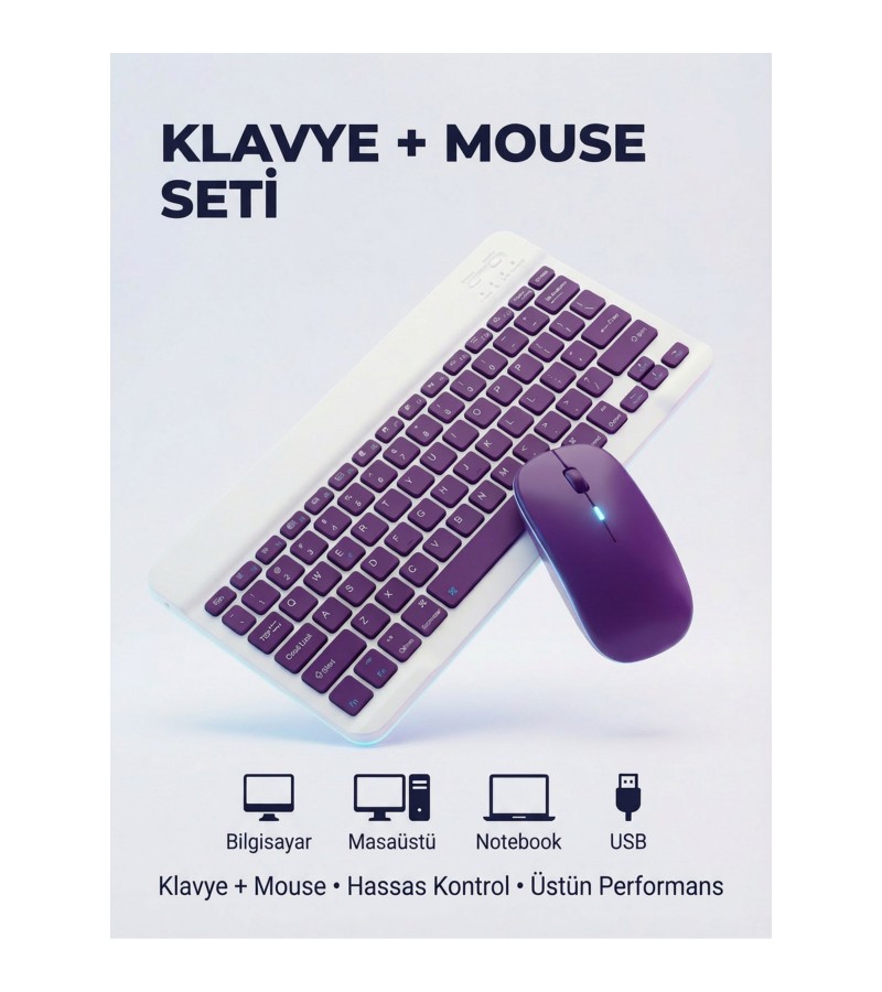 Tablet Ve Bilgisayar İçin Kablosuz Bluetooth Klavye Ve Dongle’lı Mouse Seti