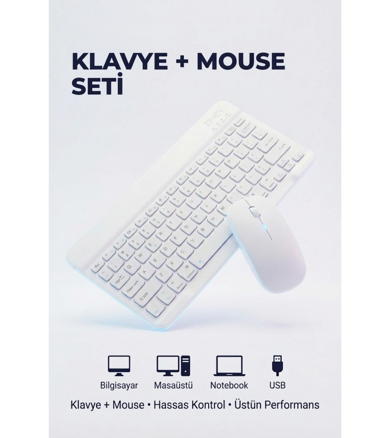 Tablet Ve Bilgisayar İçin Kablosuz Bluetooth Klavye Ve Dongle’lı Mouse Seti