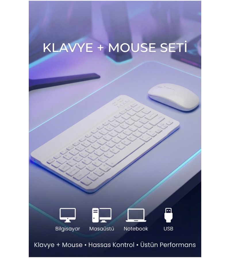 Tablet Ve Bilgisayar İçin Kablosuz Bluetooth Klavye Ve Dongle’lı Mouse Seti