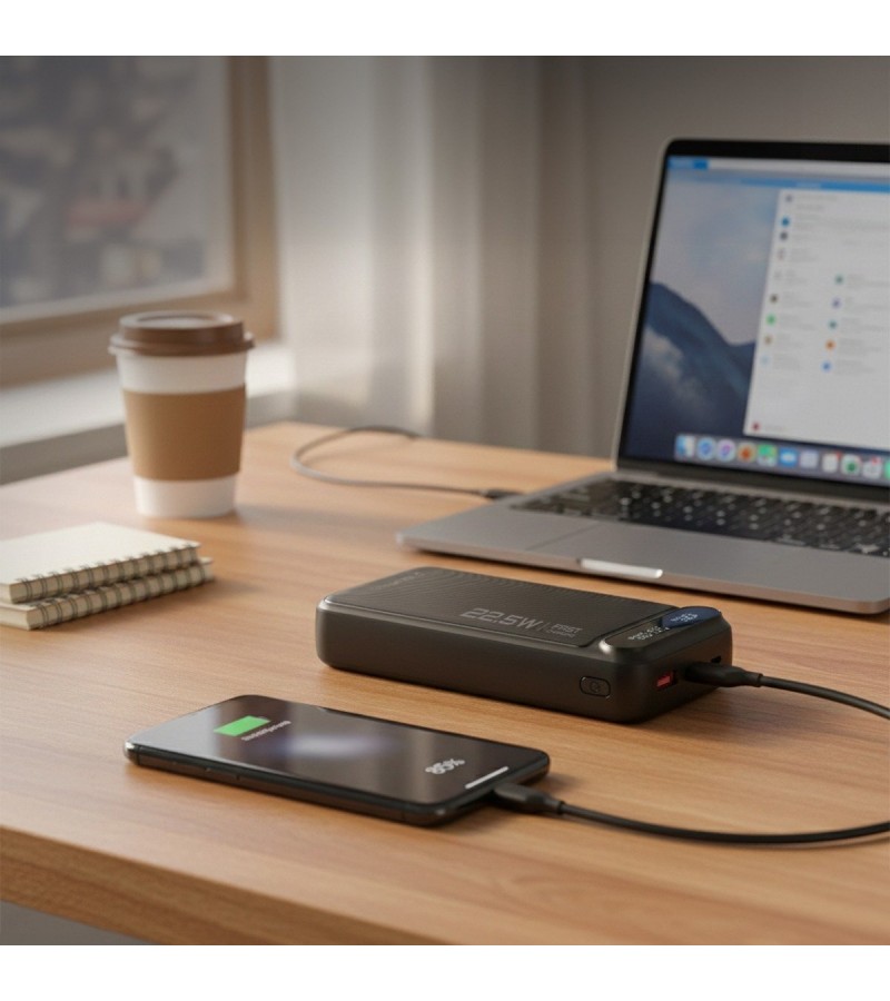 20.000 mAh Hızlı Şarj Powerbank - 22.5W SCP, 20W PD + QC, Dahili USB-C & Lightning Kablolar, USB-C & USB-A Portlu Hızlı Şarj