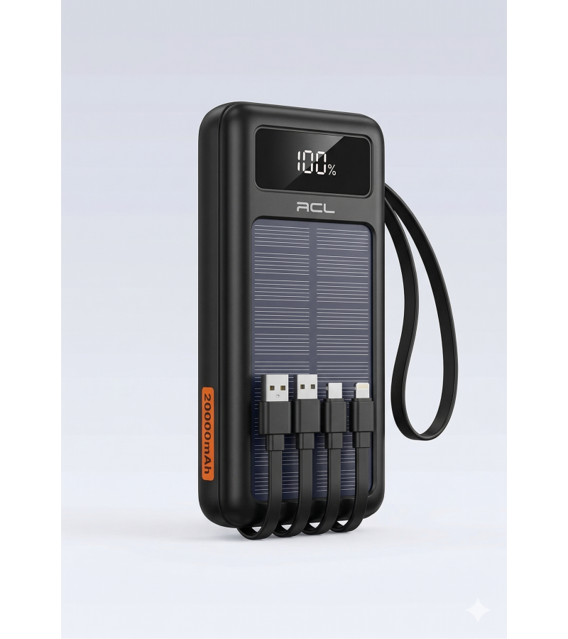 ACL 20.000 mAh Solar Şarj Cihazı - 5 Cihaz Aynı Anda Şarj - Dahili Kablolu