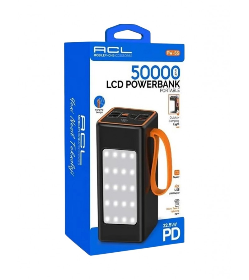Acl Pw-55 50.000 Mah Dijital Göstergeli Powerbank 22.5w Hızlı Şarj Destekli Batarya Siyah Acl Pw-55 50.000 Mah Dijital Göstergeli Powerbank 22.5w Hızlı Şarj Destekli Batarya Siyah