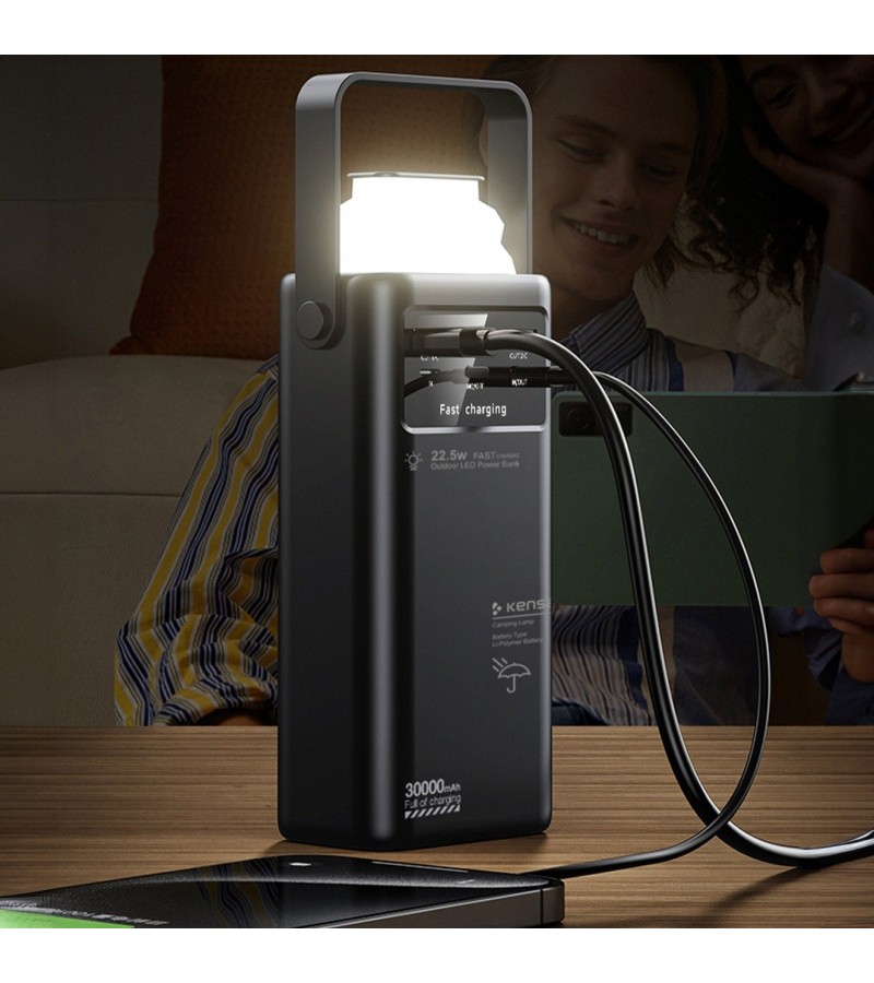 30.000 mAh Çok Fonksiyonlu Powerbank – 22.5W Hızlı Şarj, LCD Ekran, Dahili Kablolar, Güçlü LED Fener, Taşıma Kolu, Outdoor Kullanıma Uygun